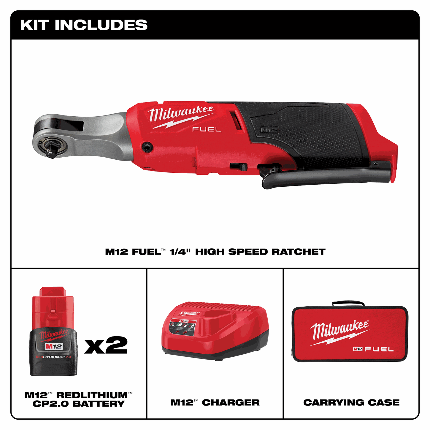 Milwaukee 2568-20 M12 FUEL 1/4" Extended Reach High-Speed Ratchet – Bare Tool